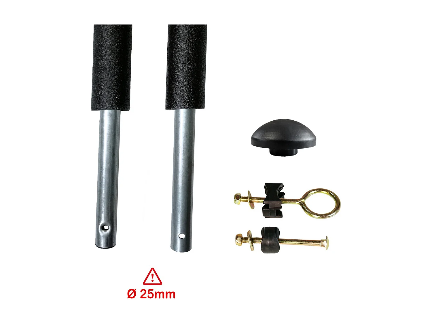 Un poteau de filet de sécurité Ø25mm pour trampolines de jardin toutes marques avec mousse et visserie (longueur totale 215cm)