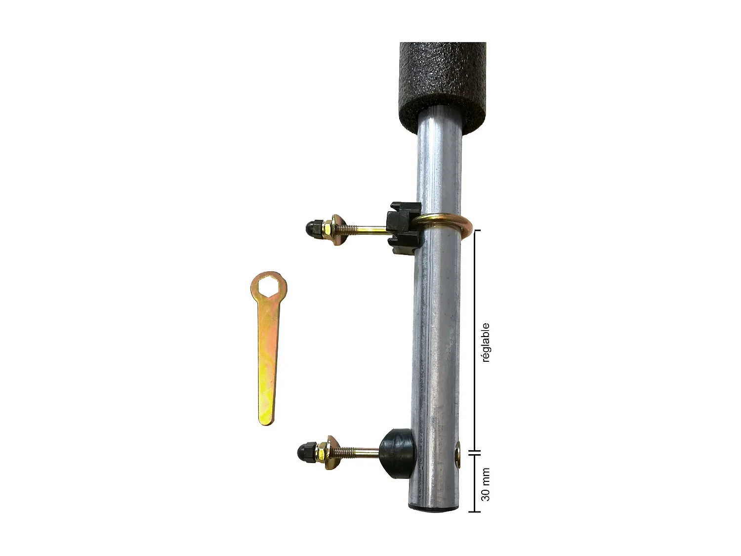 Un poteau de filet de sécurité Ø25mm pour trampolines de jardin toutes marques avec mousse et visserie (longueur totale 215cm)