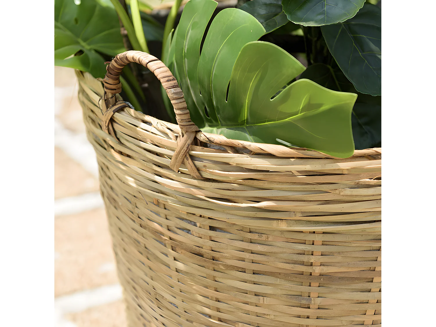 HANS - Pot de fleur rond 60x60cm en bambou naturel avec anses