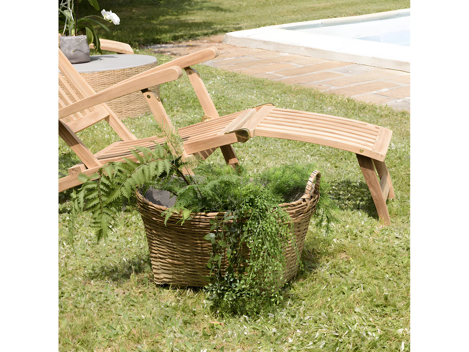 HANS - Pot de fleur ovale 60x53cm en bambou naturel avec anses