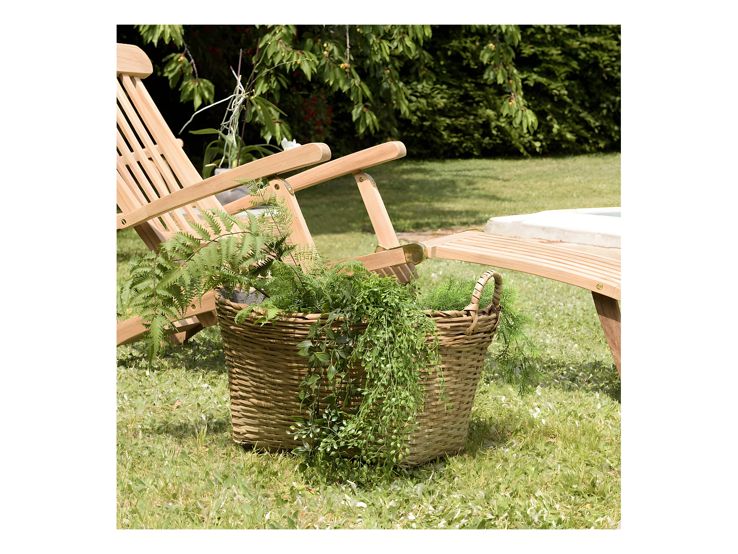 HANS - Pot de fleur ovale 60x53cm en bambou naturel avec anses