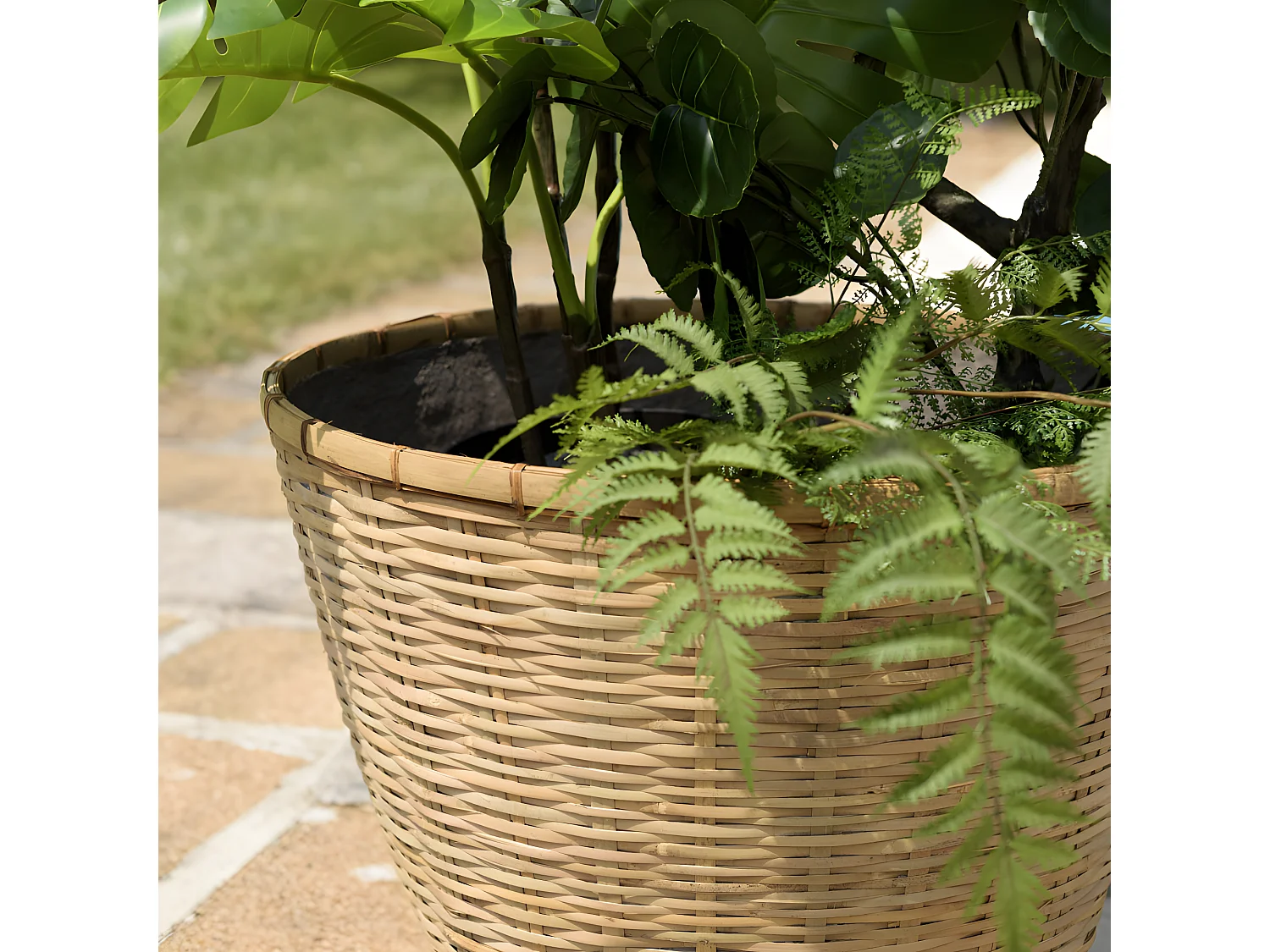 HANS - Pot de fleur rond 60x60cm en bambou naturel