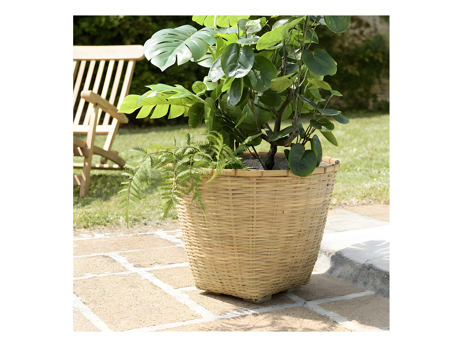 HANS - Pot de fleur rond 60x60cm en bambou naturel