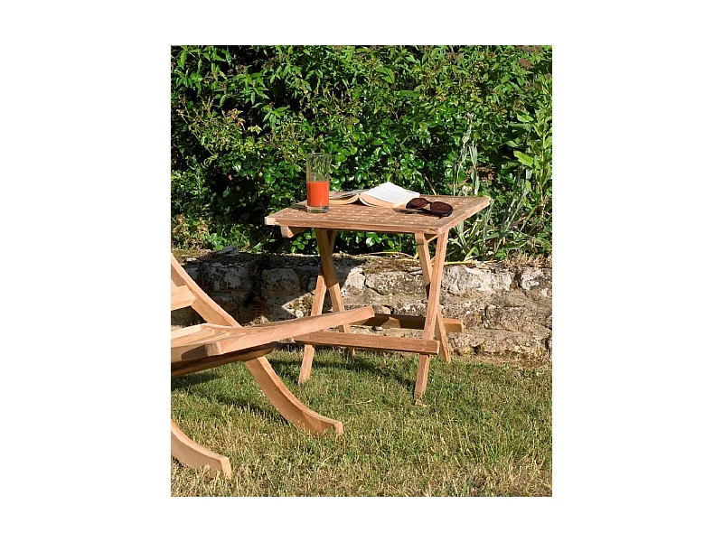 FUN - Table pique nique de jardin carrée 50x50cm en bois Teck