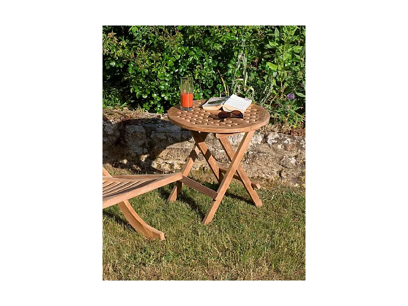 FUN - Table pique nique de jardin ronde 50x50cm en bois Teck