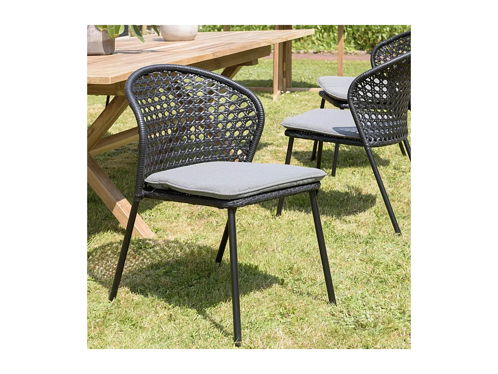 MALO - Lot de 2 chaises rotin synthétique noir dossier arrondi ajouré