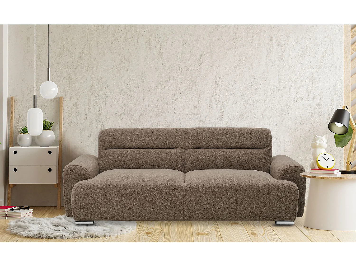 Canapé-lit clic-clac 3 places confort Lucille Tissu bouclette Taupe