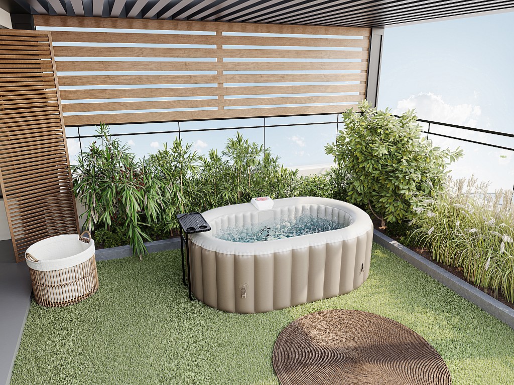 Aufblasbares Whirlpool oval - 2 Personen - 190 x 120 x 65 cm - 90 Luftdüsen - Taupe & Beige - B-LUCKY II