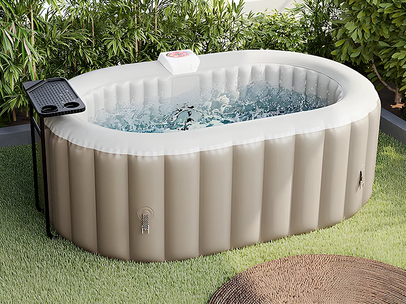 SPA gonflable ovale 2 places - L190 x P120 x H65 cm - 90 buses d'air - Taupe et beige - B-LUCKY II