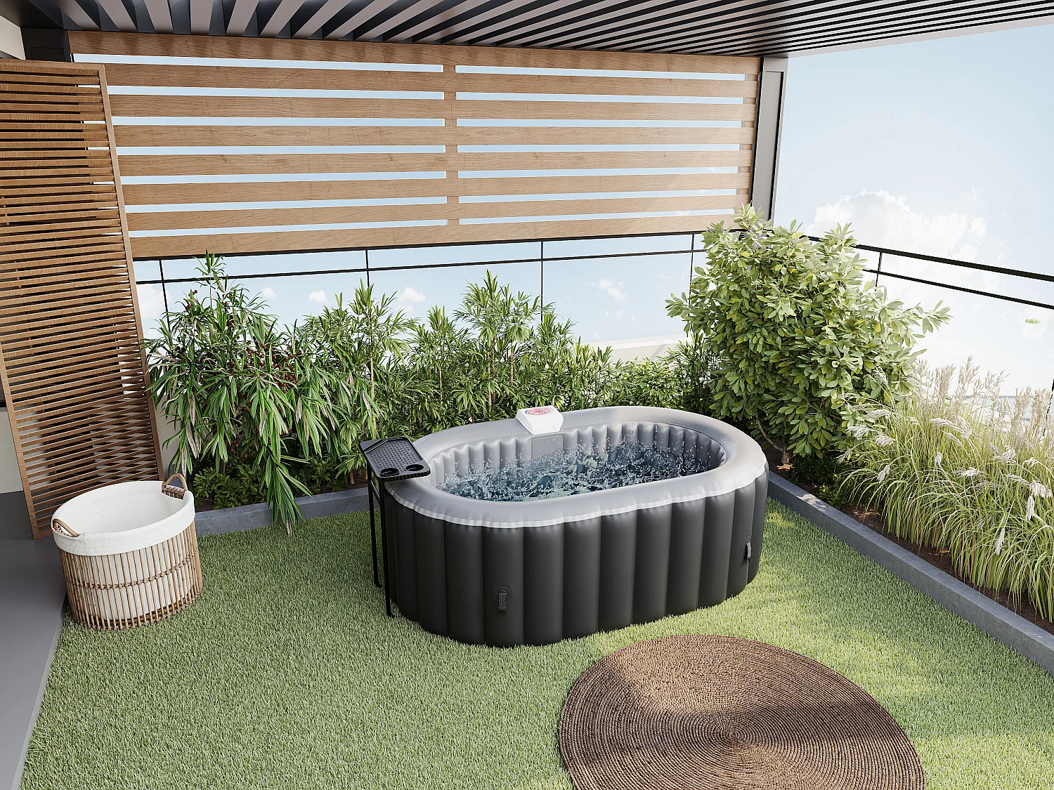 SPA gonflable ovale 2 places - L190 x P120 x H65 cm - 90 buses d'air - Noir - B-LUCKY II