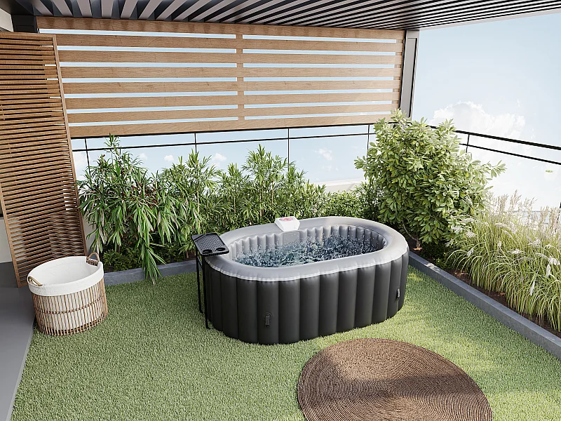 SPA insuflável oval B-LUCKY 2 pessoas - C190 x L120 x A65 cm - 90 saídas de ar - Preto