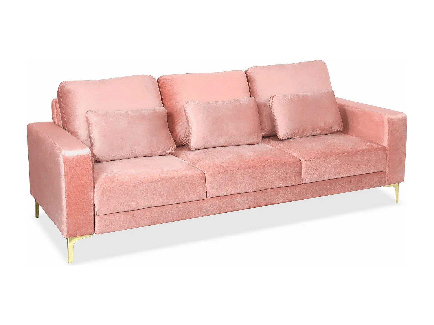 Canapé 3 places moderne pieds dorés Jeriko Velours Rose