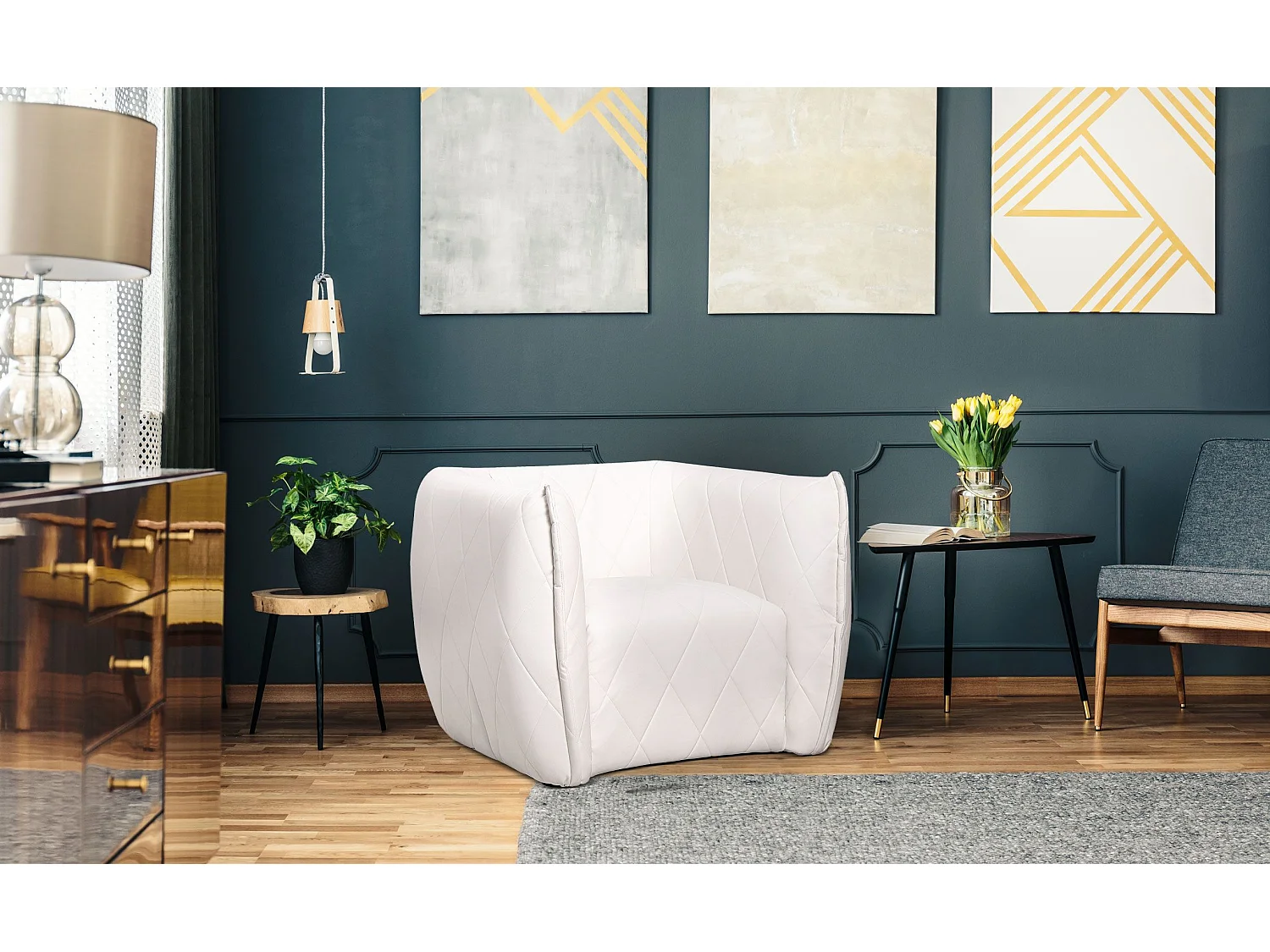 Fauteuil moderne revêtement matelassé Losania Simili Blanc