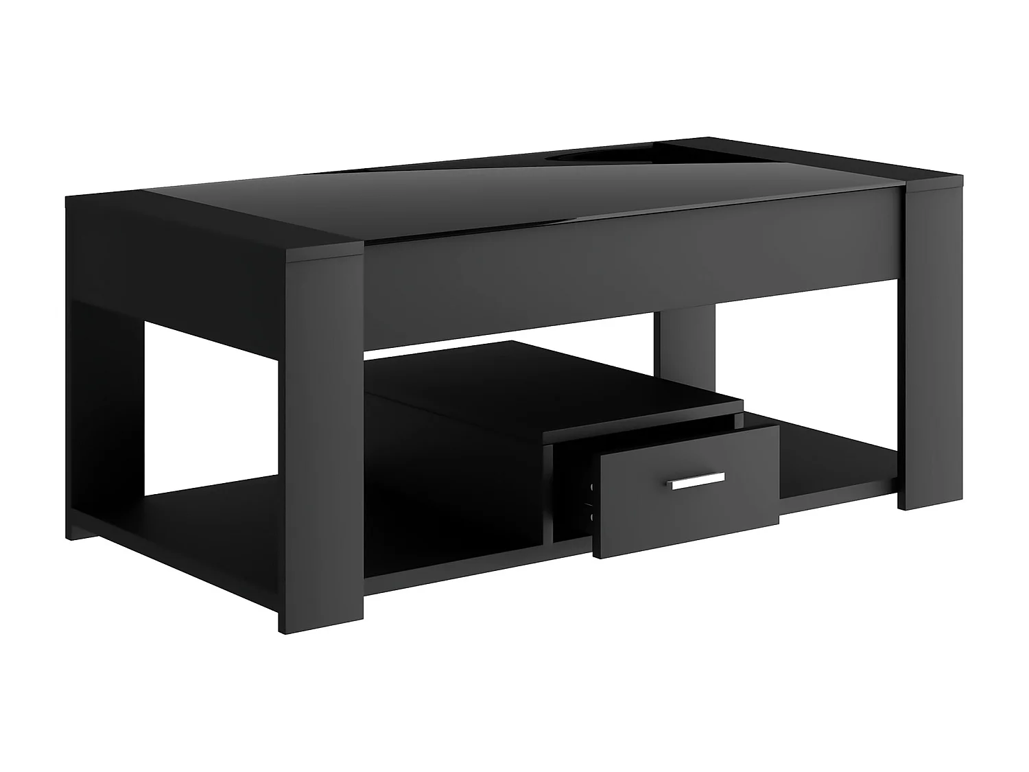 Salontafel met één lade - glazen blad - Zwart