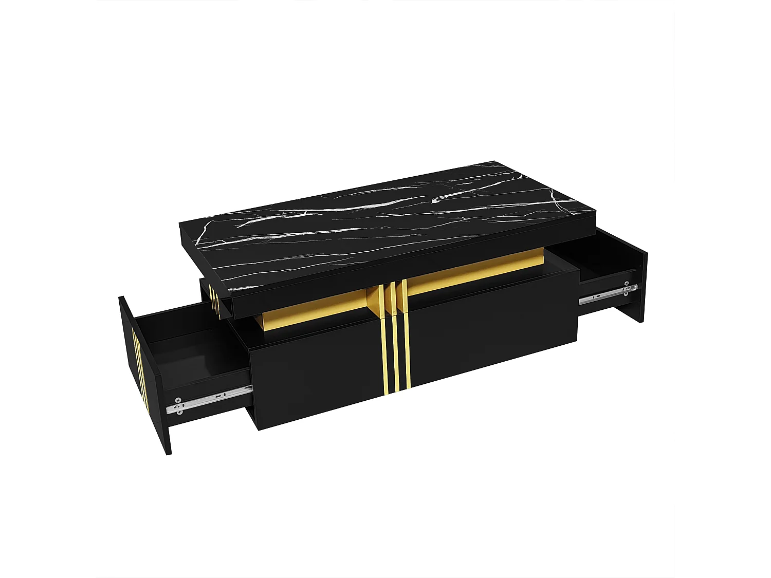 Table basse avec 2 tiroirs - planche à motifs marbre - style scandinave - Noir