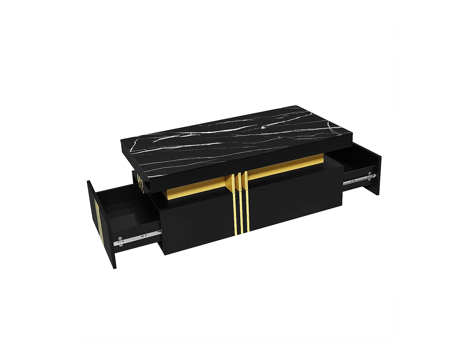 Mesa de centro con 2 cajones - tablero estampado de mármol - Estilo escandinavo - Negro