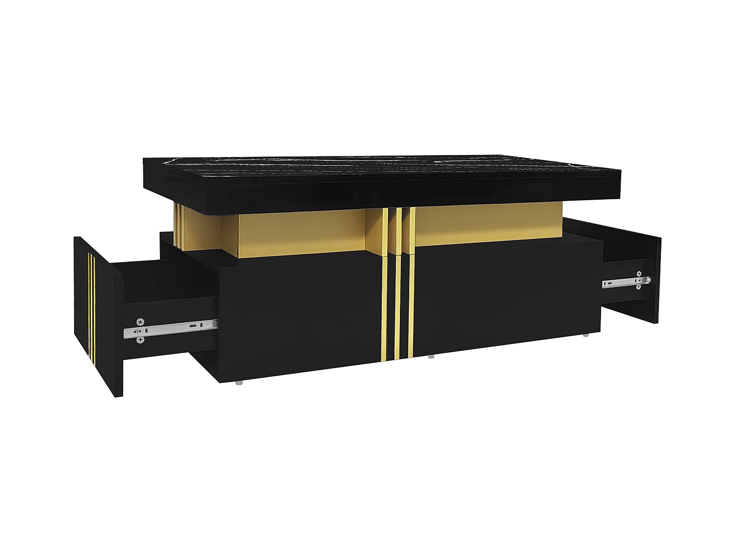 Mesa de centro con 2 cajones - tablero estampado de mármol - Estilo escandinavo - Negro