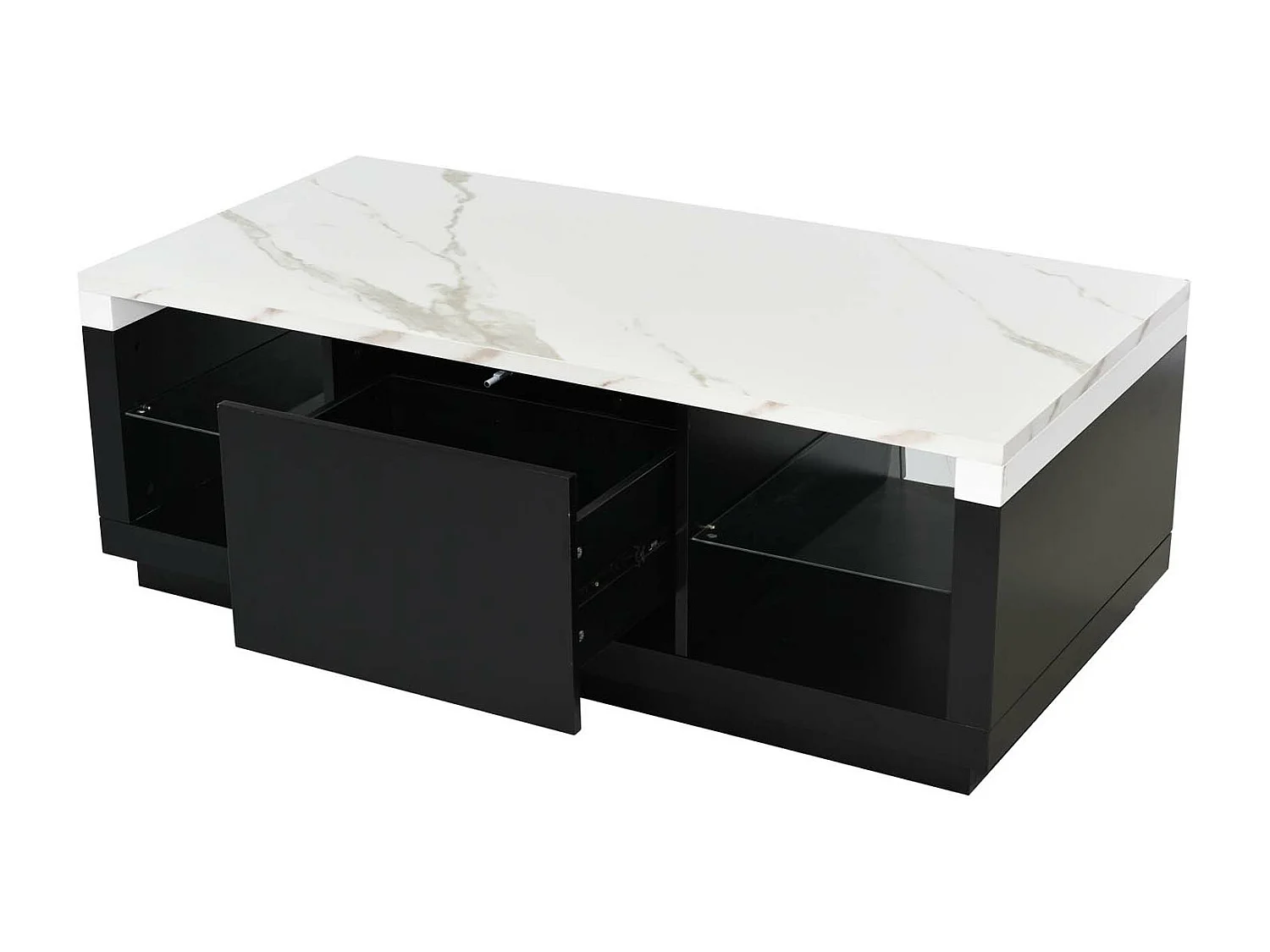 Table basse avec tiroir et étagère en verre - effet marbre exquise - noir