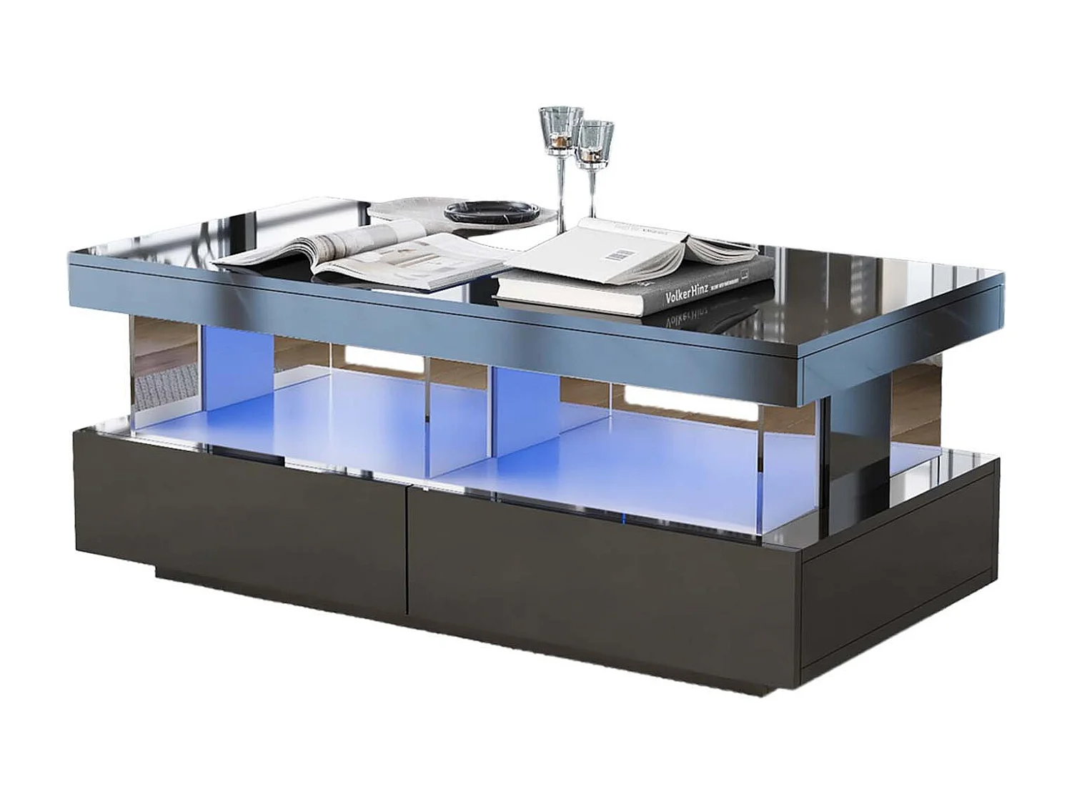 Tavolino con LED - con 2 cassetti e scomparti - stile moderno - Nero