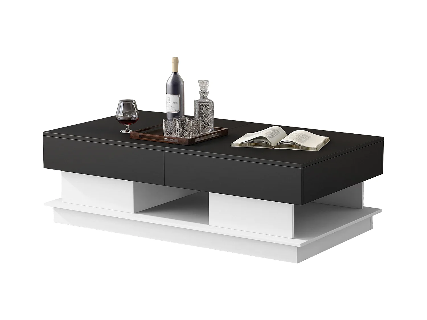 Table basse avec rangements - aspect brillant - Noir & Blanc
