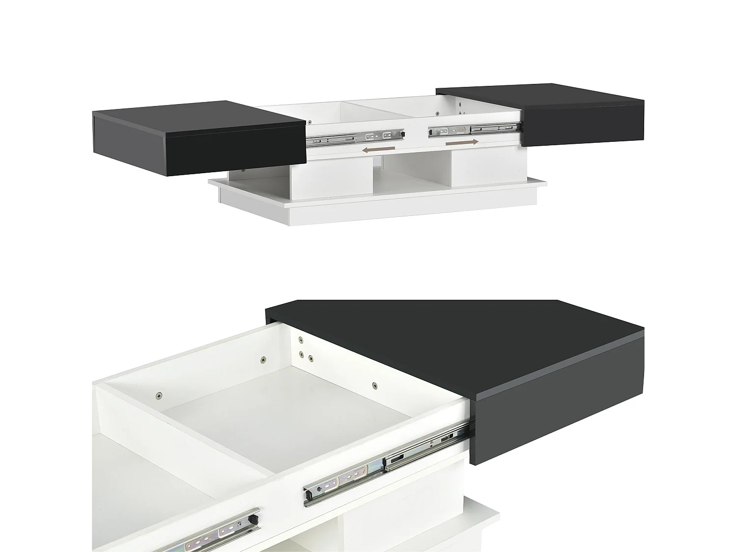 Table basse avec rangements - aspect brillant - Noir & Blanc