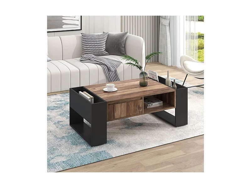 Salontafel met één lade - industriële stijl - Bruin & Zwart