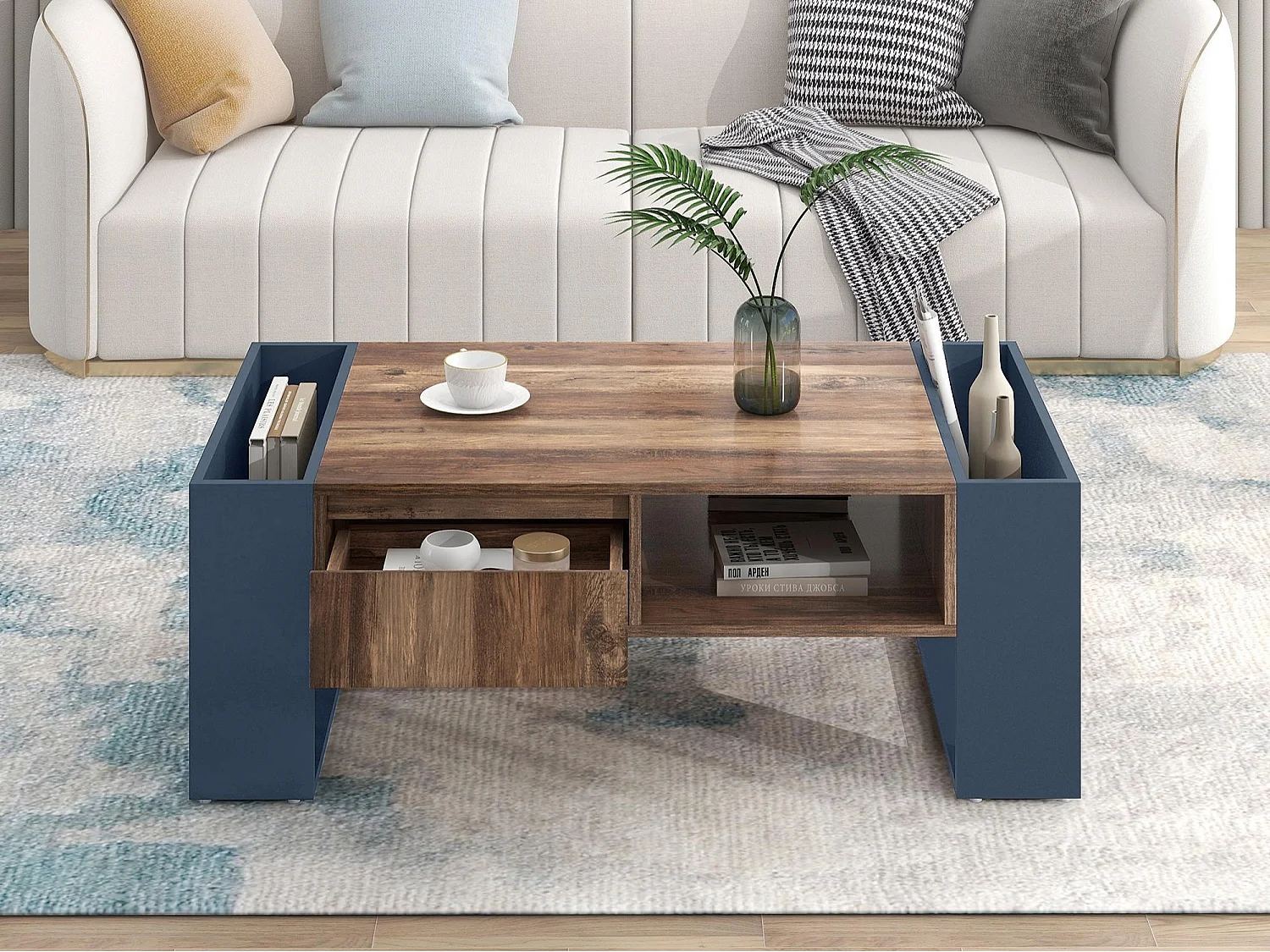 Salontafel met één lade - industriële stijl - Bruin & Zwart