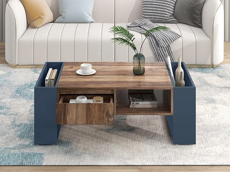 Couchtisch mit einer Schublade – Industriestil – Braun und Schwarz