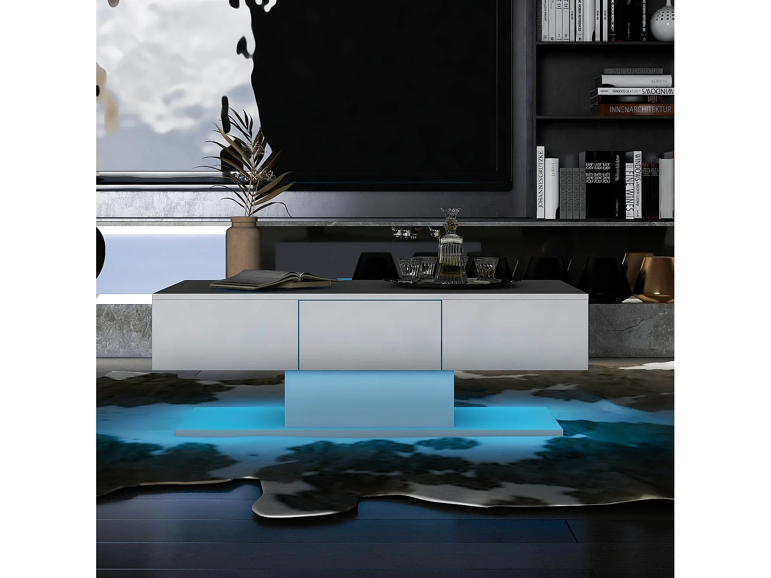 Table basse avec éclairage LED + 2 tiroirs - blanc