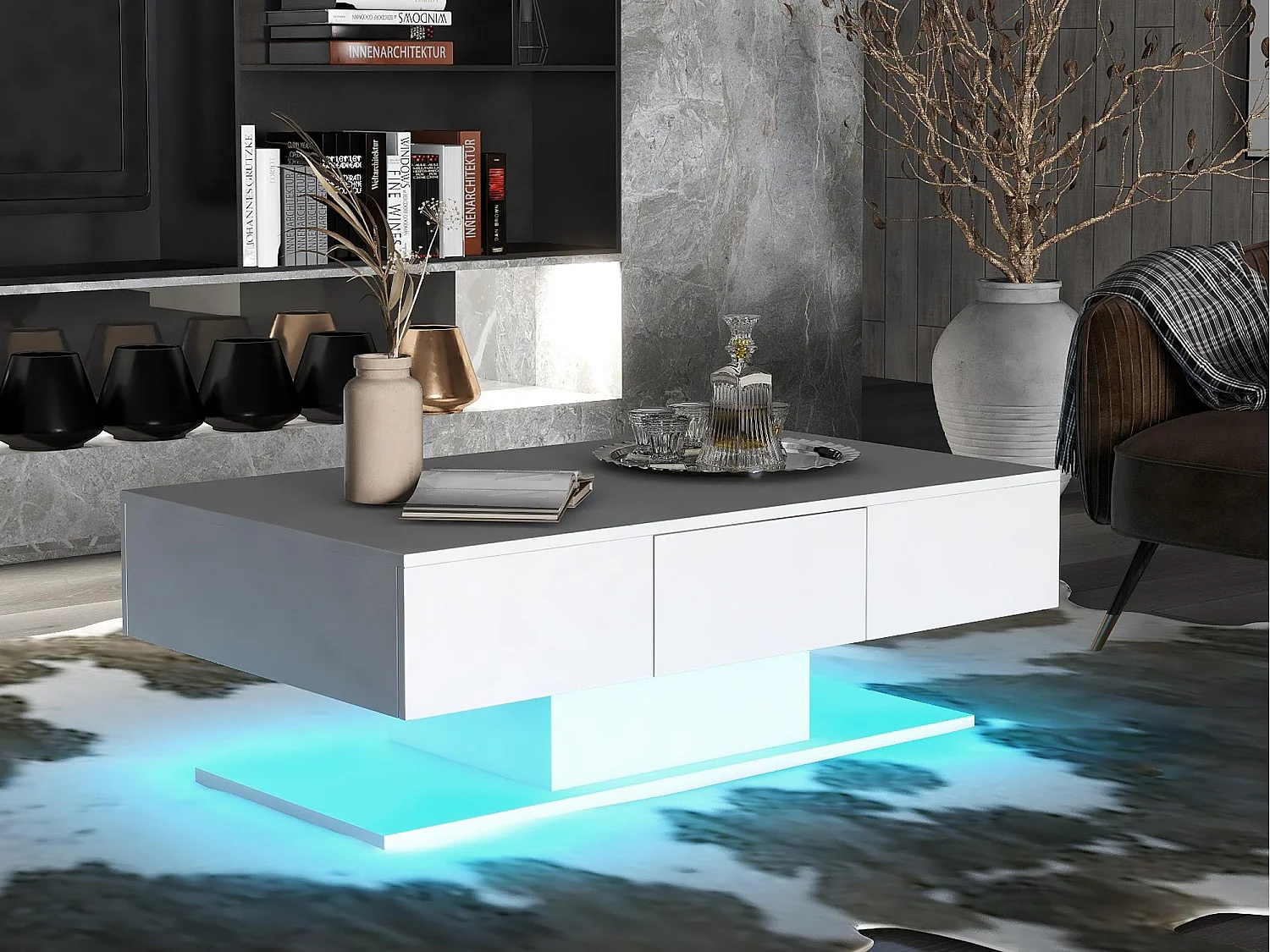 Tavolino con illuminazione LED + 2 cassetti - bianco