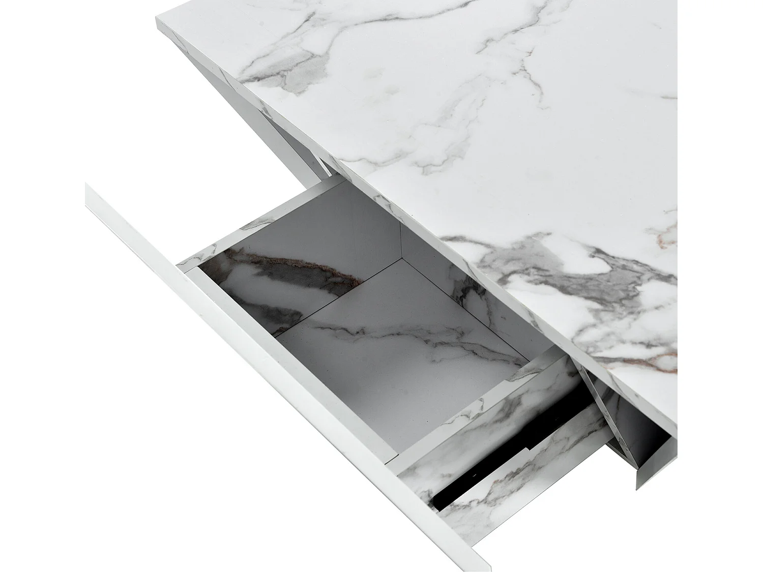 Mesa de centro moderna - con 2 cajones - chapa de mármol - Blanco