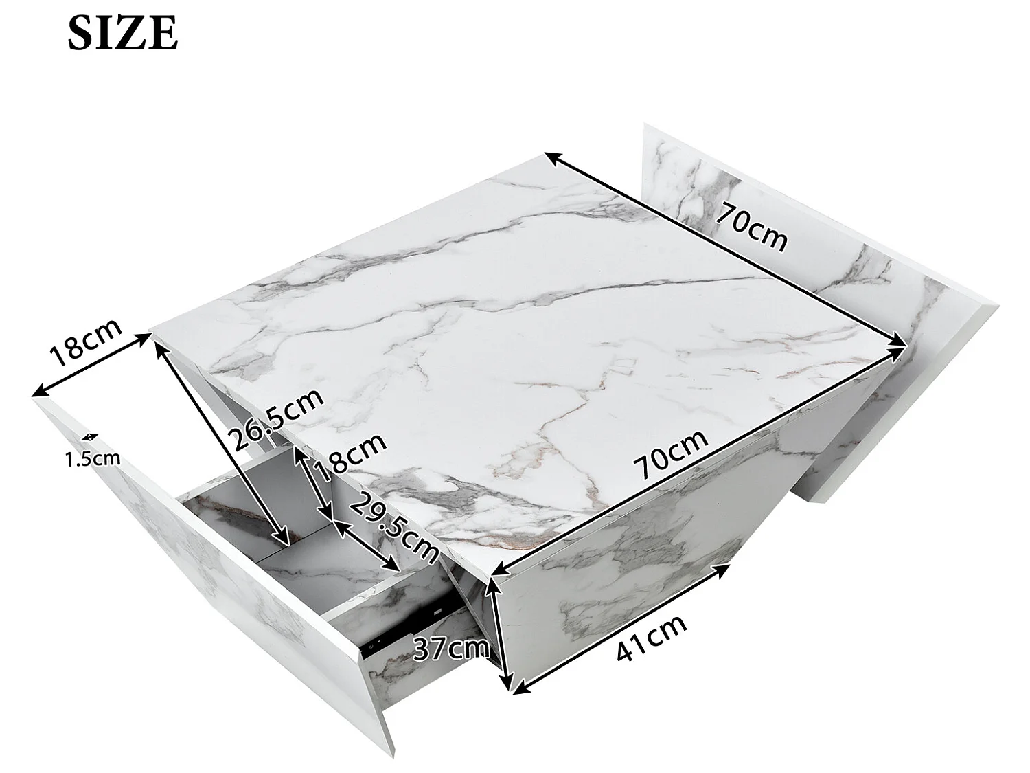 Mesa de centro moderna - con 2 cajones - chapa de mármol - Blanco