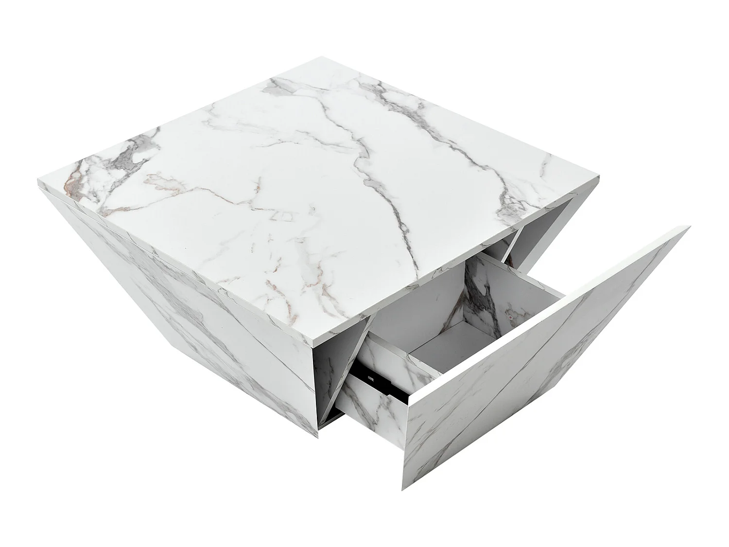 Moderner Couchtisch – mit 2 Schubladen – Furnier mit Marmormuster – Weiß