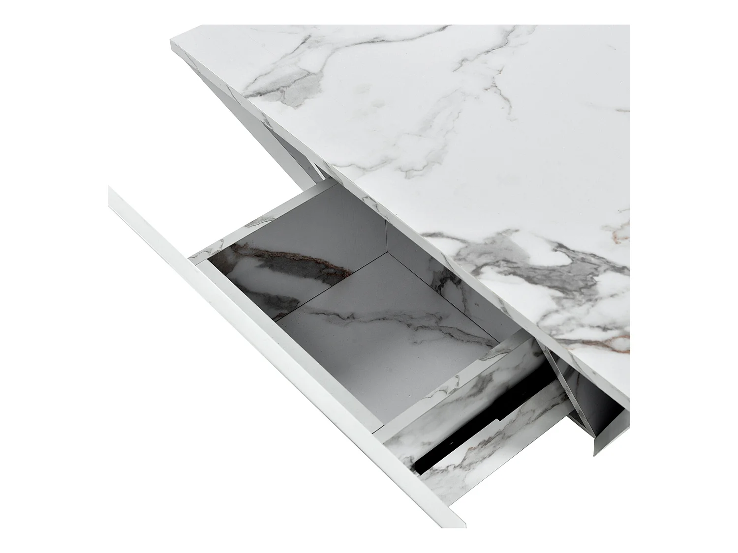 Moderner Couchtisch – mit 2 Schubladen – Furnier mit Marmormuster – Weiß