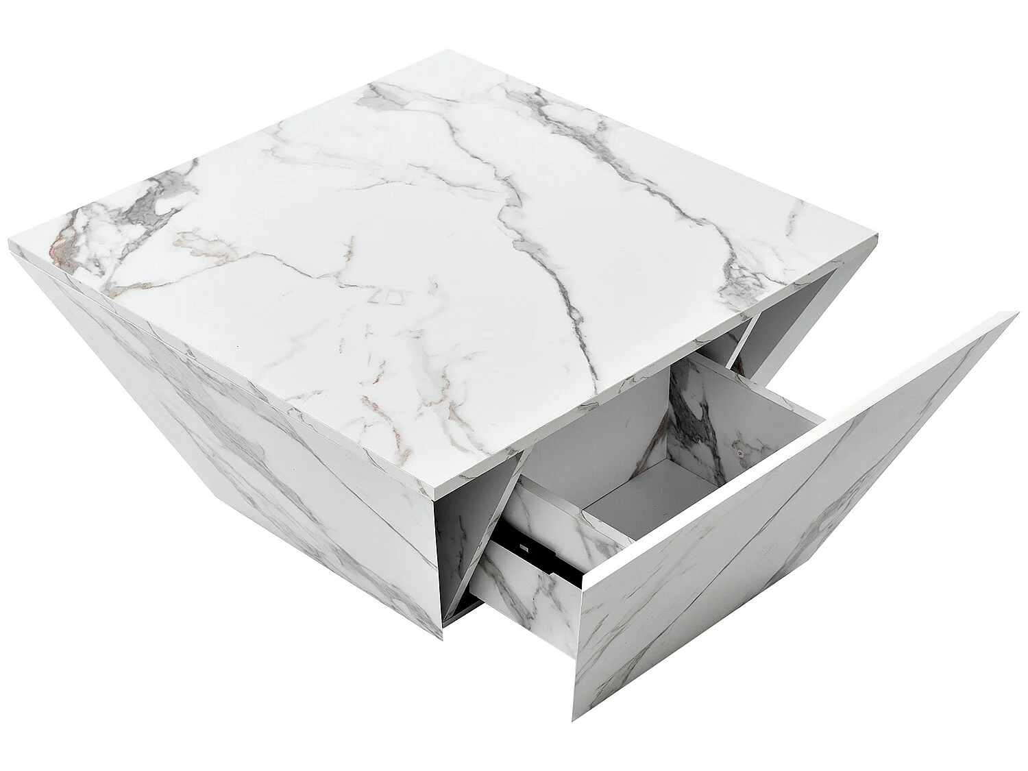 Table basse moderne - avec 2 tiroirs - placage à motif marbre - Blanc