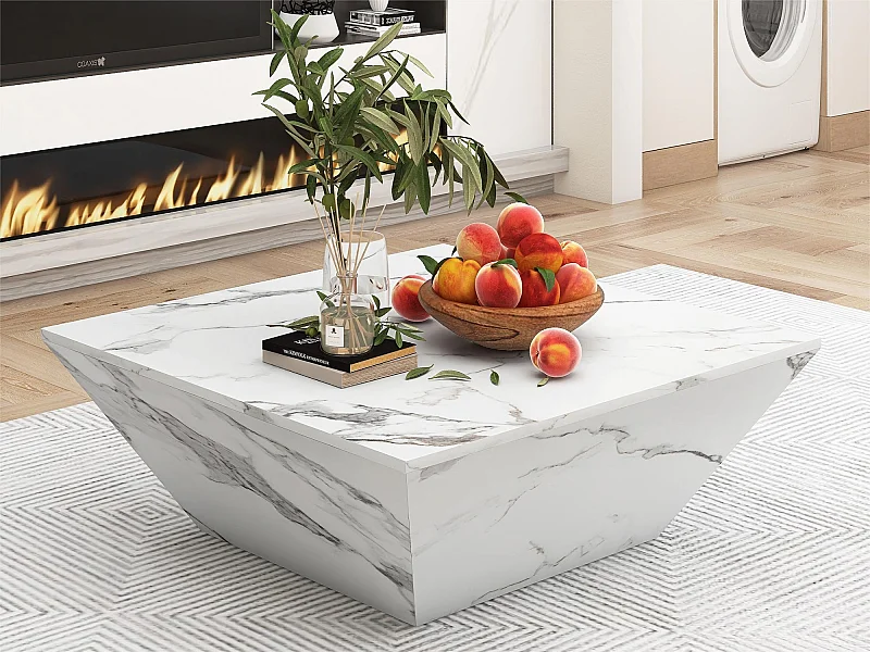 Moderne salontafel - met 2 lades - marmerpatroon fineer - Wit