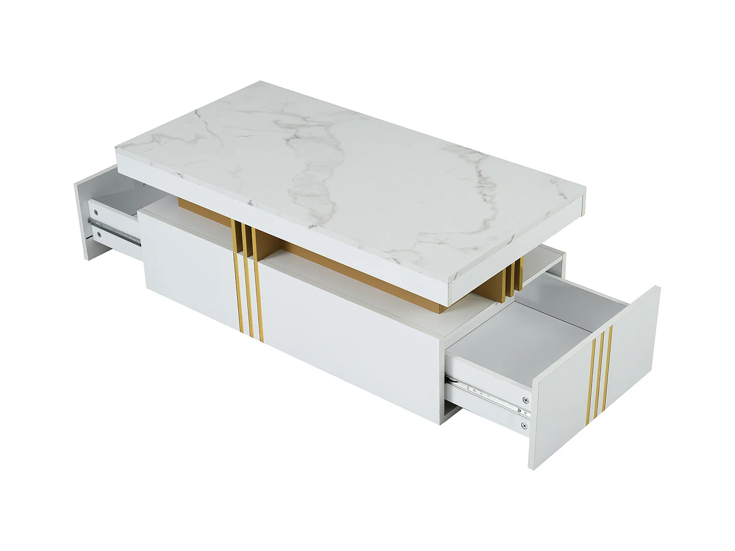 Mesa de centro con 2 cajones - tablero estampado de mármol - Estilo escandinavo - Blanco