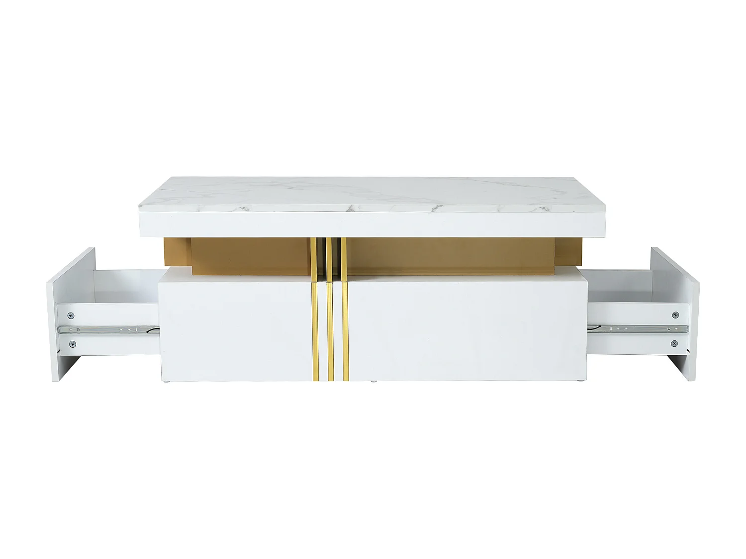 Tavolino con 2 cassetti - piano con motivi in ​​marmo - Stile scandinavo - Bianco