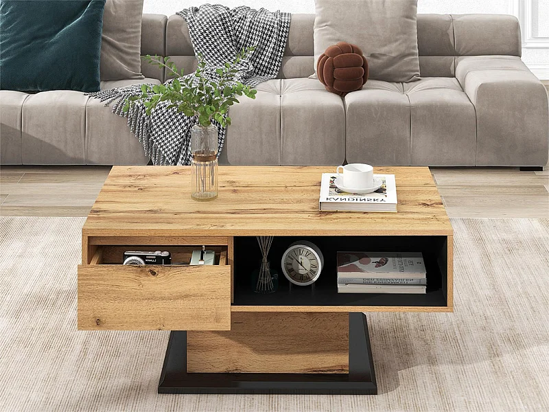 Couchtisch mit Schublade und Nische – Industriestil – Natur