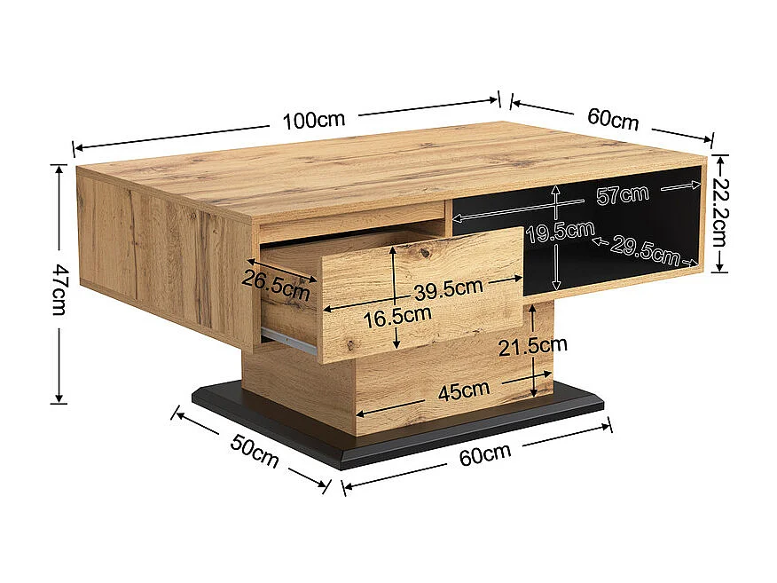 Table basse avec un tiroir et une niche - style industriel - Naturel