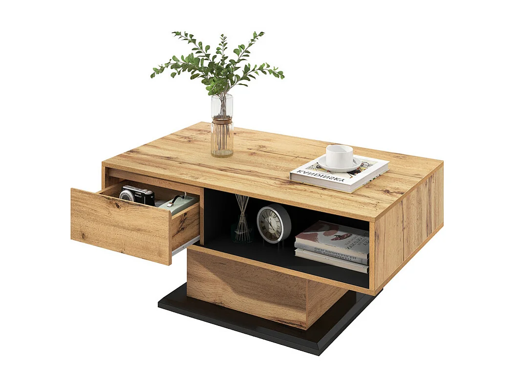 Table basse avec un tiroir et une niche - style industriel - Naturel