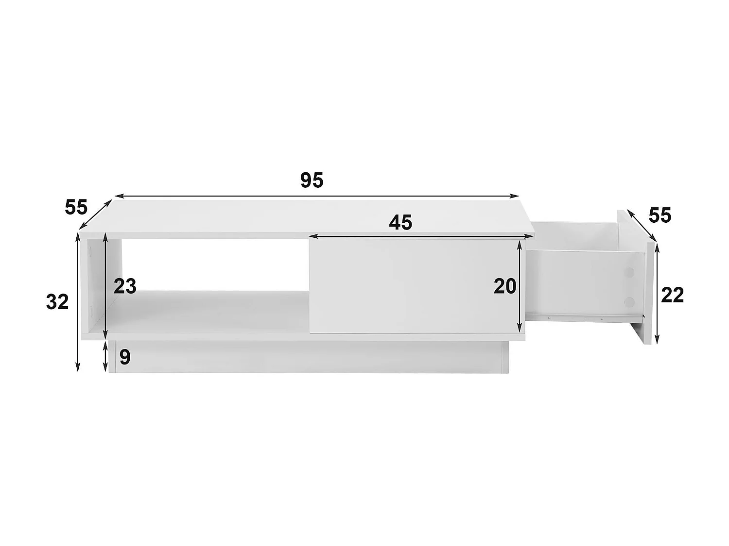 Table basse avec LED et tiroir - style contemporain - Blanc