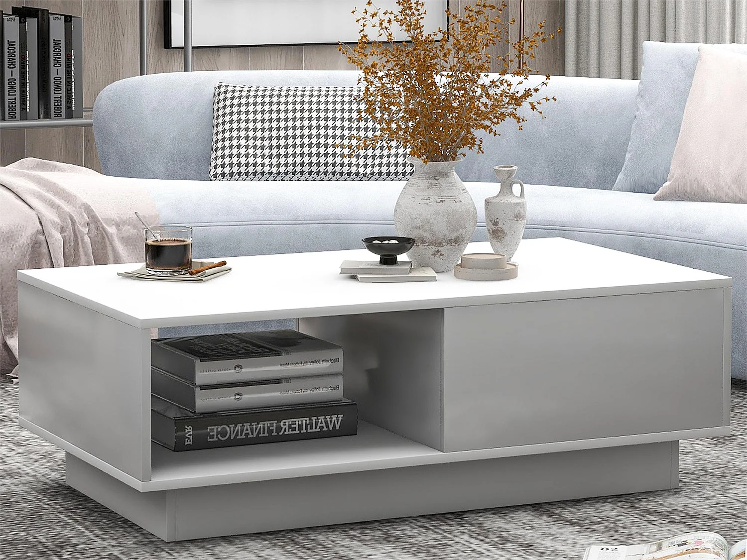 Table basse avec LED et tiroir - style contemporain - Blanc