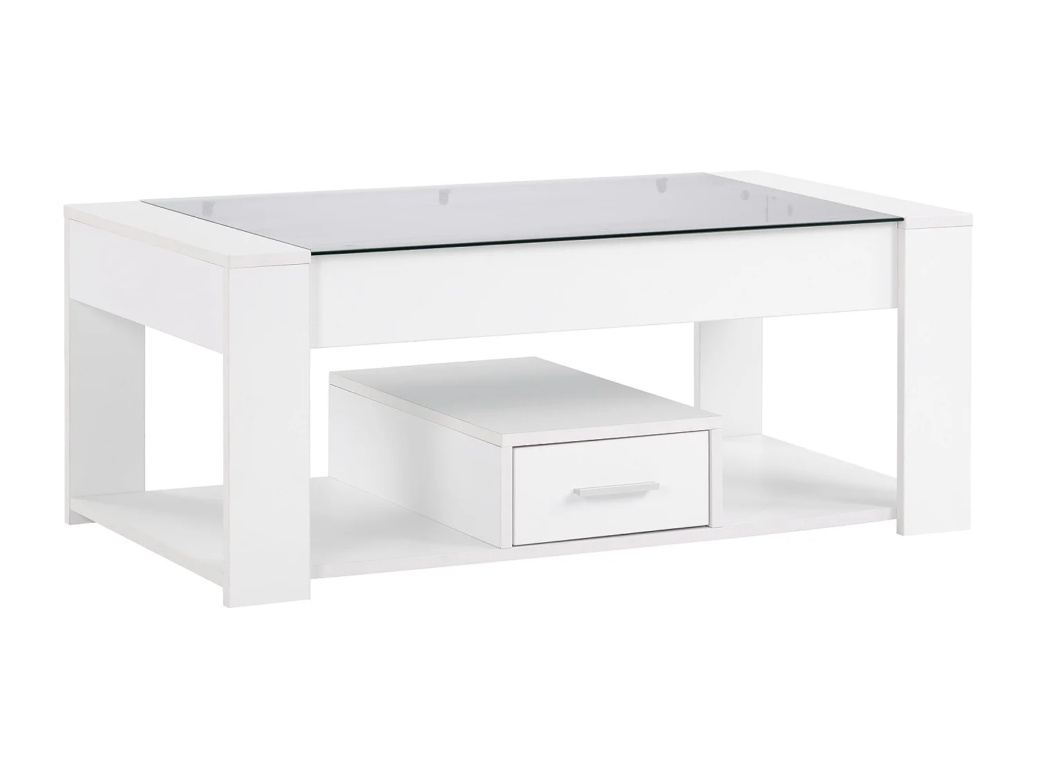 Table basse avec un tiroir - plateau en verre - Blanc