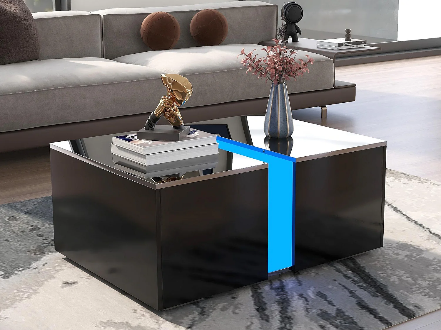 Moderne salontafel met LED - glanzend oppervlak - Zwart