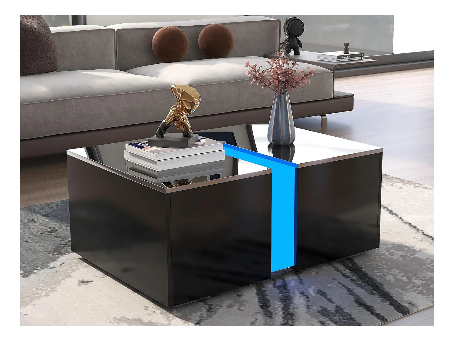 Table basse moderne avec LED - surface brillante - Noir