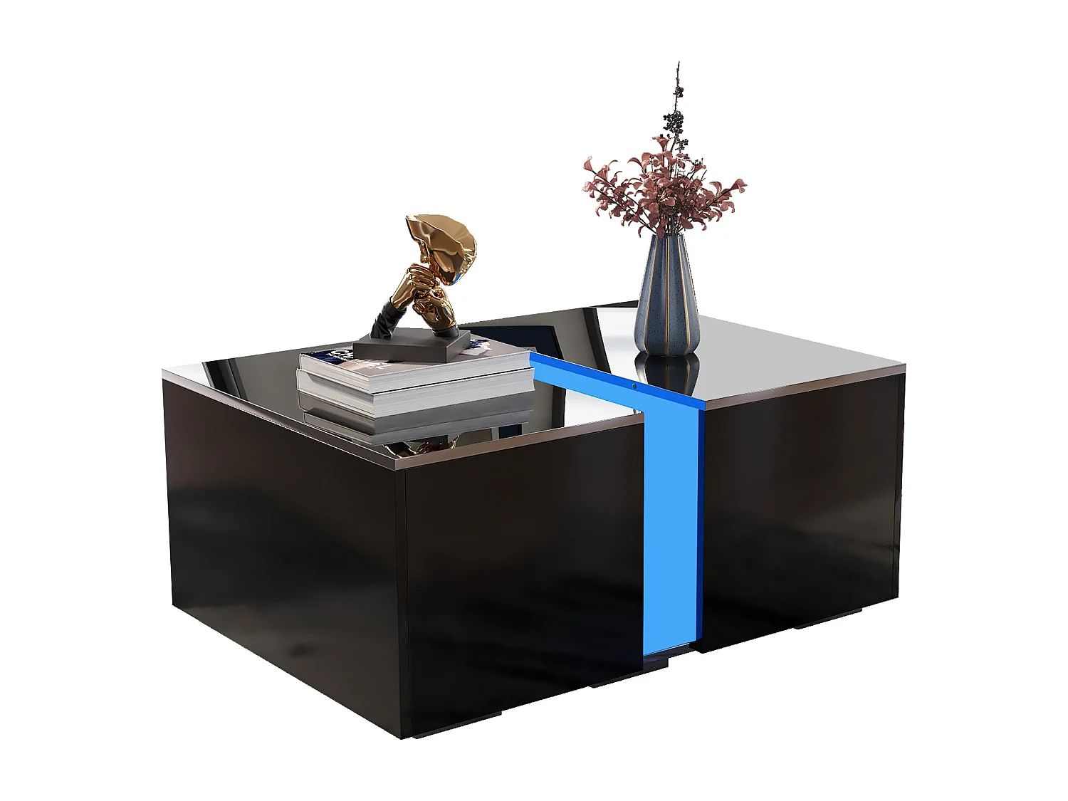 Table basse moderne avec LED - surface brillante - Noir