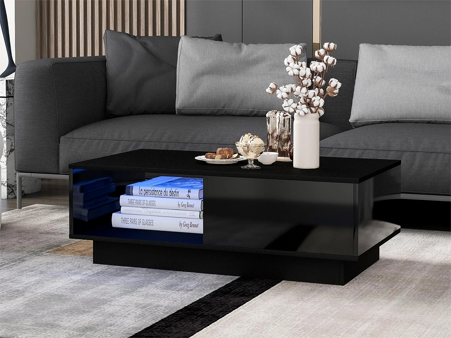 Tavolino con LED e cassetto - stile contemporaneo - Nero