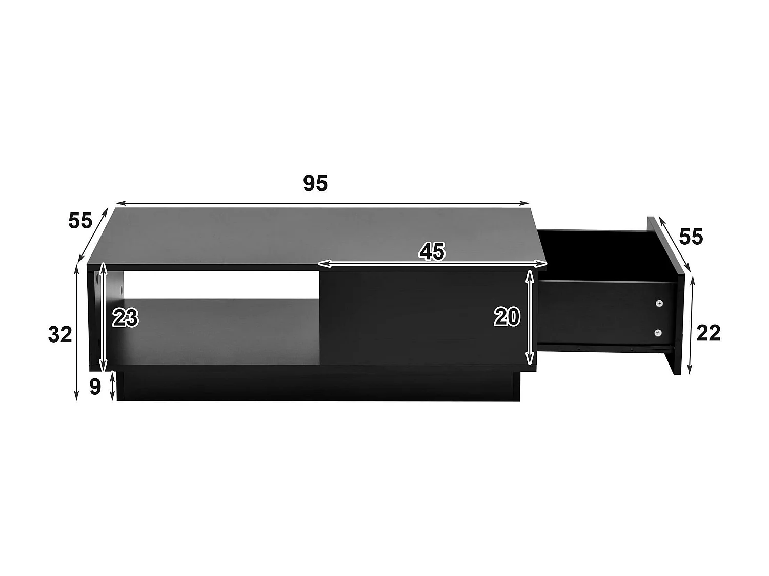 Tavolino con LED e cassetto - stile contemporaneo - Nero