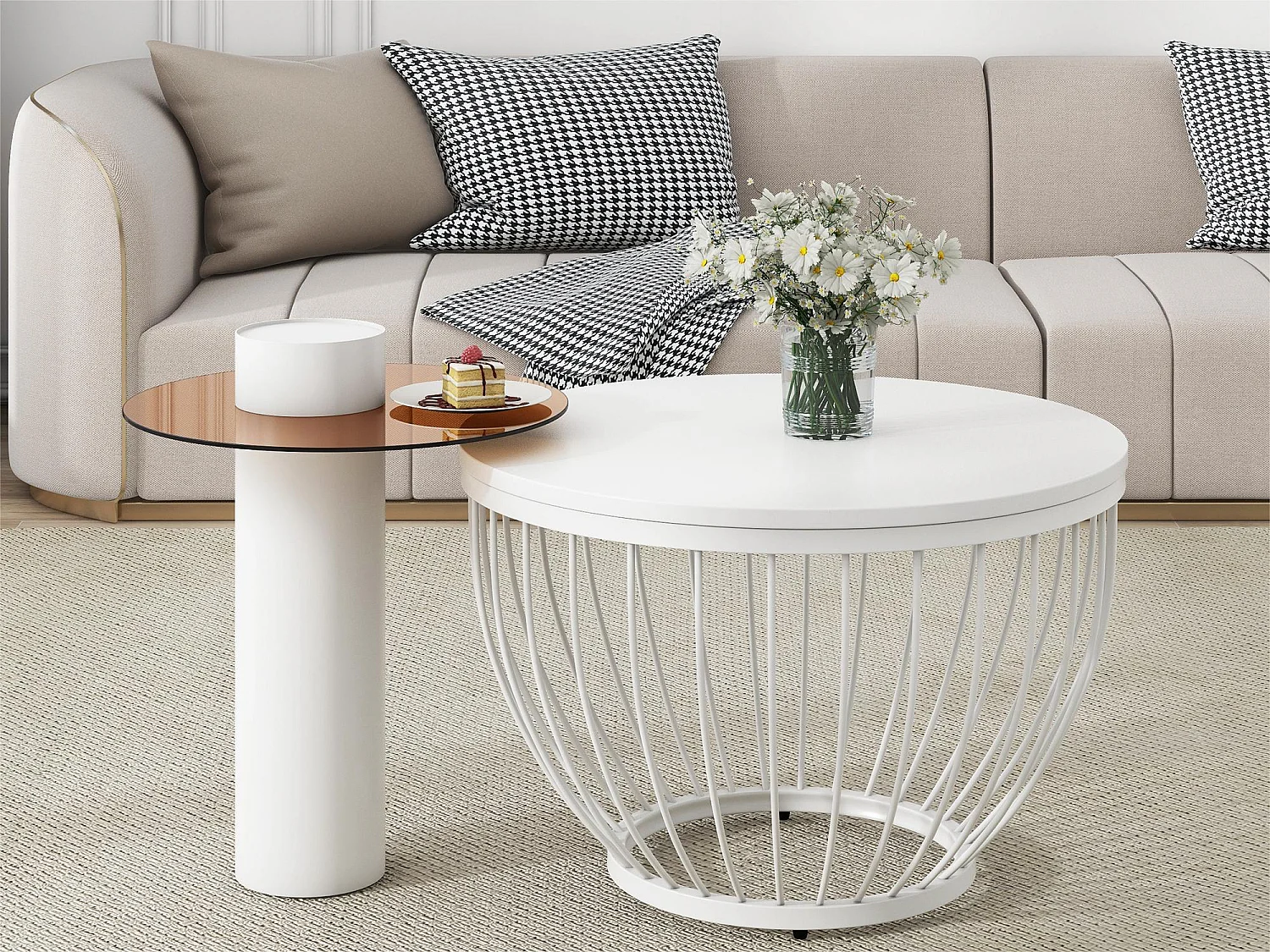 Couchtisch 2er-Set - Vogelnestform - Stahlkonstruktion - Schwarz